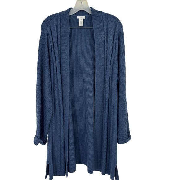 J.Jill Womens Blue Open Cable Knit Cardigan sweater size large cotton blend - Picture 1 of 12